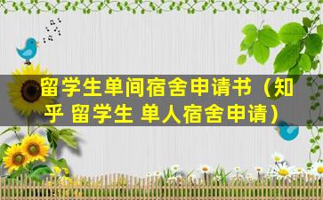留学生单间宿舍申请书（知乎 留学生 单人宿舍申请）
